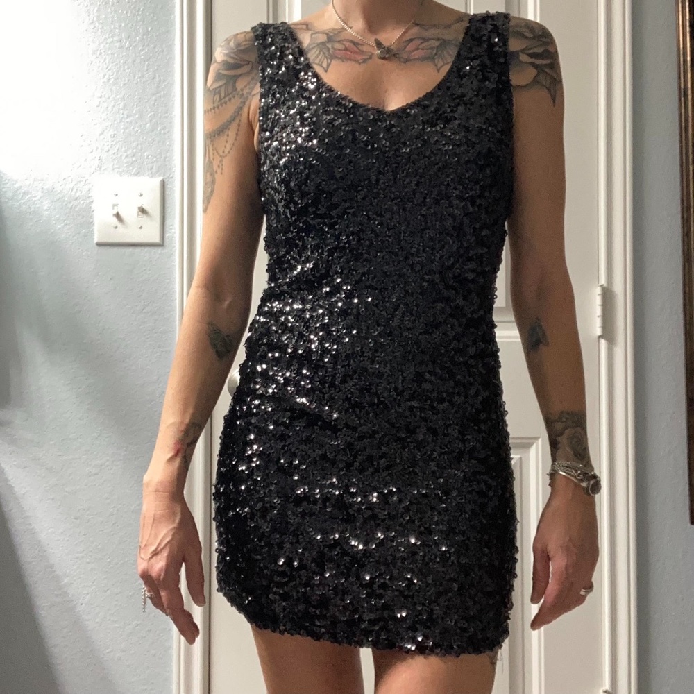 Amber Blue black sequin dress